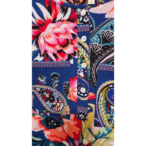 Fig & Flower Women's Tunic Top S Blue/Multicolor Paisley & Floral Print Button F - Picture 7 of 7